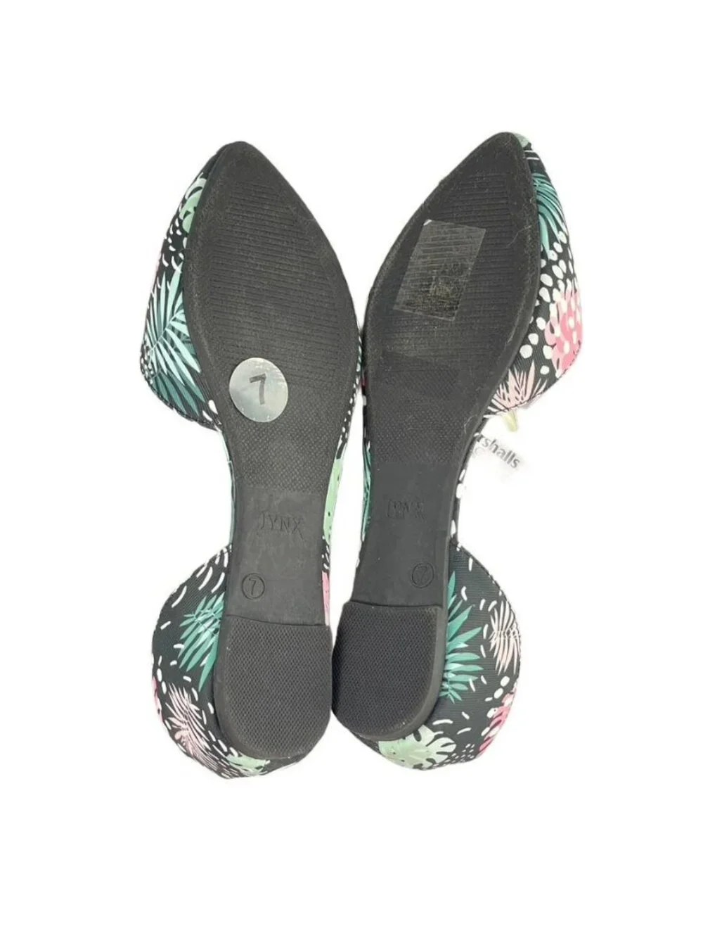 Tropical Print Womens Pointed-Toe Ballet Flats Size 7 Jynx Black With Pink & Gre - Picture 5 of 11